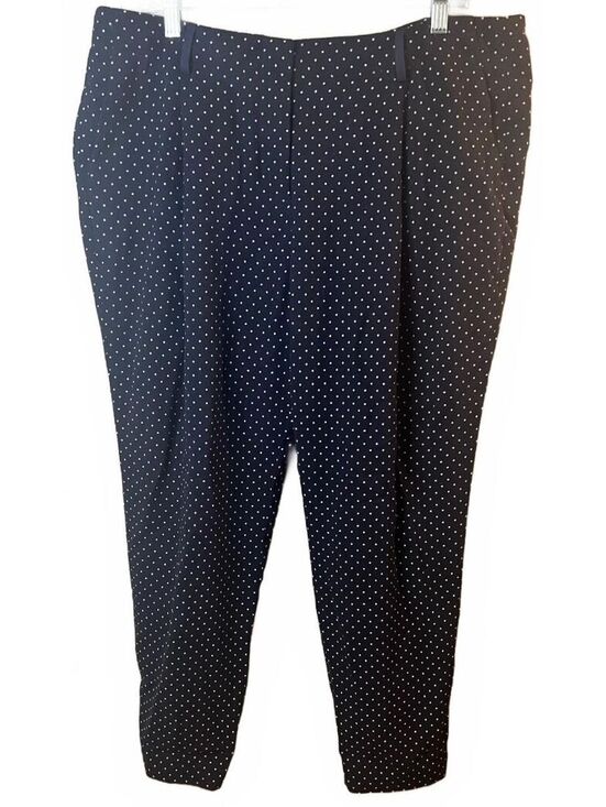 Akris punto Pants - Akris Punto Black Polka Dot Wool Dress Pants 14 Tapered Elastic Ankle Pockets